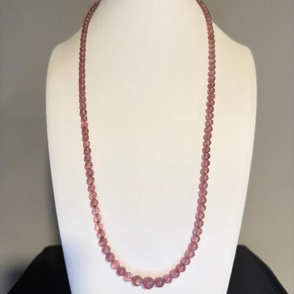 ~25" Graduated PINK TOURMALINE beaded necklace w/ 14kt yellow gold C-clasp! - Picture 15 of 16